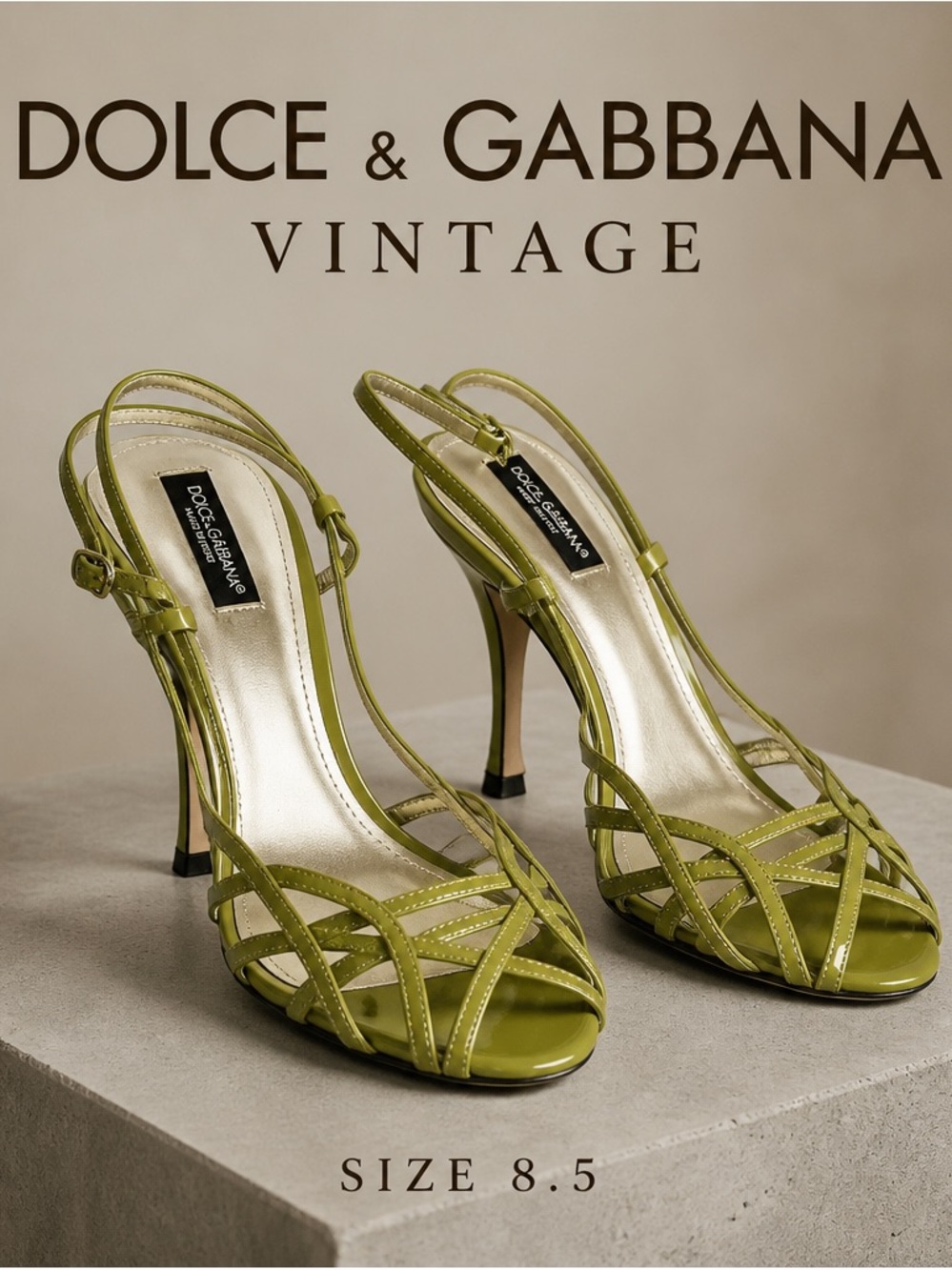 Dolce & Gabbana VINTAGE Green Strappy Stiletto slingback heels sz 8.5 (38.5)